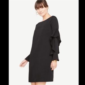 Ann Taylor black cascading ruffle sleeve dress